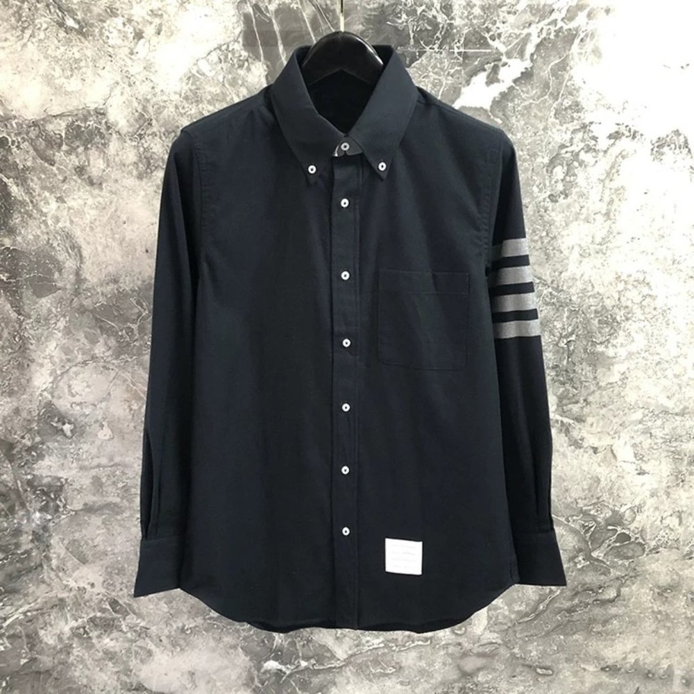 Thom Broene New TB Denim Blue Grey Coat Arm Four Bar Shirt All Cotton Method